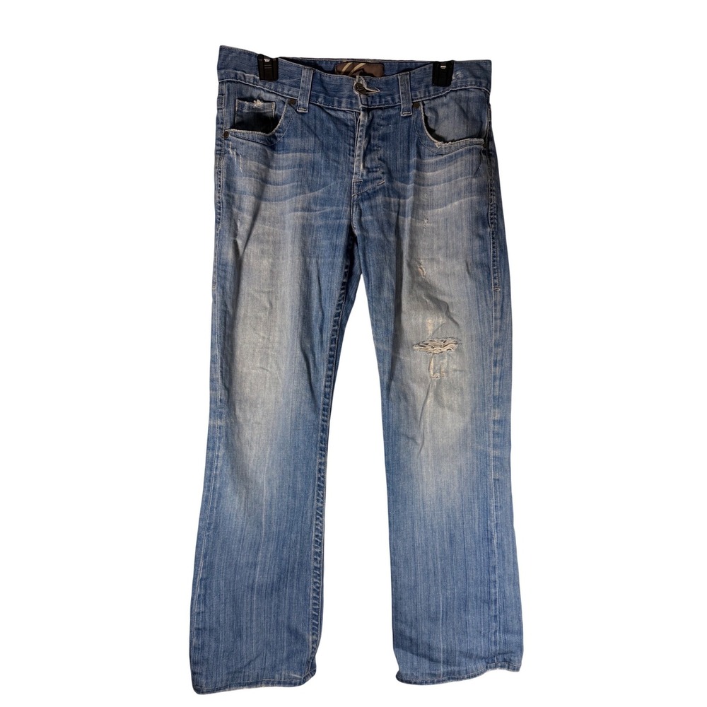 William Rast Billy Bootcut Low Jeans Mens 31 Light Wash Distressed Button Fly